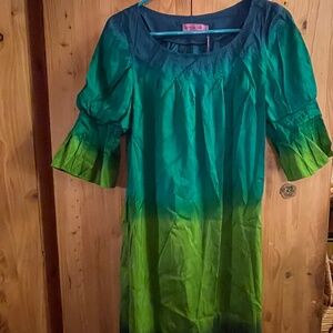 CHRISTIANE CELLE CALYPSO St. Barth Emerald Dip-Dye Silk Dupioni Haven Dress NWT